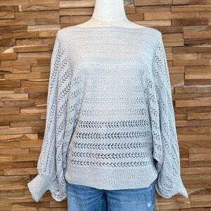 Doe & Rae | Light Blue | Crochet | Dolman Sleeve | Boat Neckline |Sweater